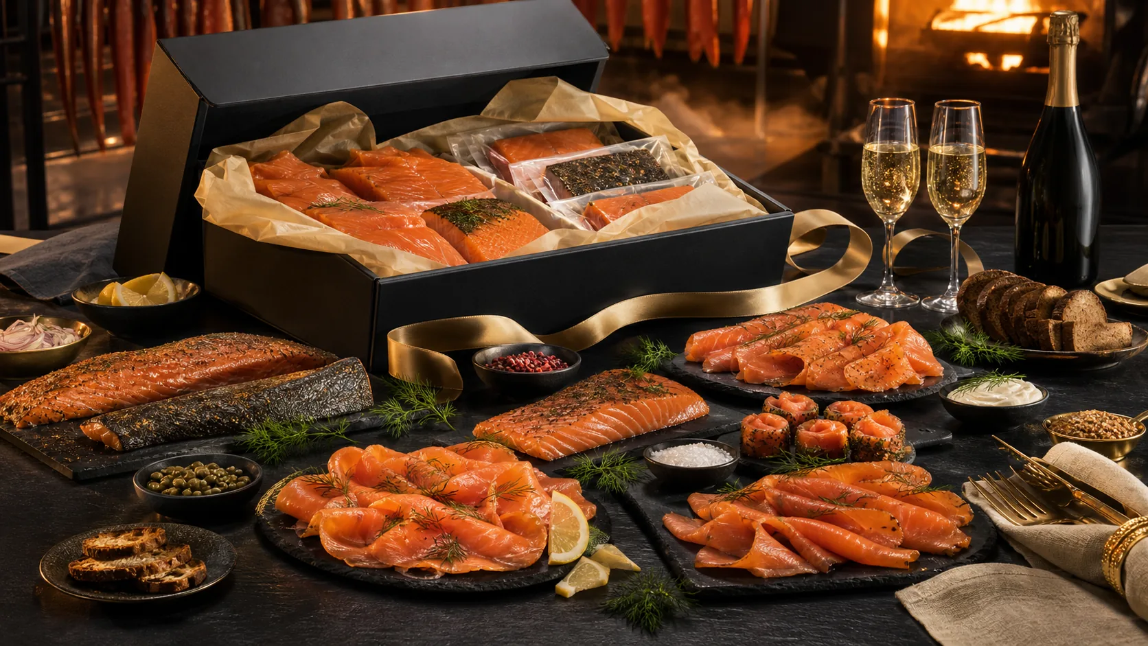 Table gourmande autour des produits Le Saumonier