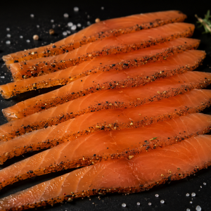 Saumon gravlax aux cinq baies, 8 émincés